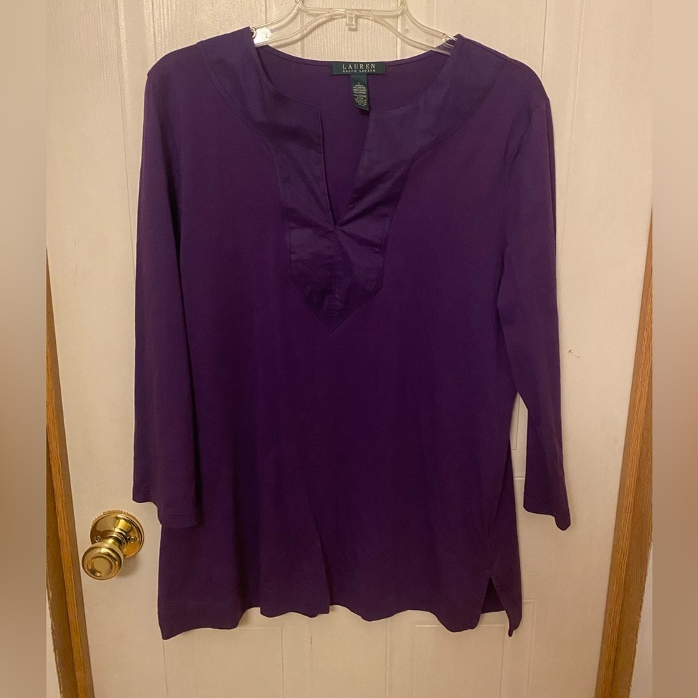 Lauren Ralph Lauren Women's Purple Tunic with 3/4 Length Sleeves